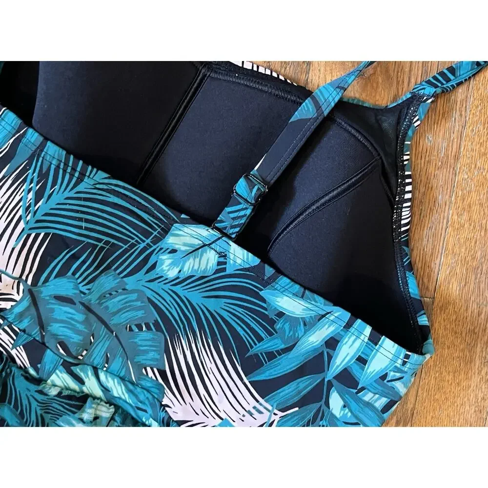 Cacique Blue Leaf Print One Piece Swimsuit - Picture 10 of 14